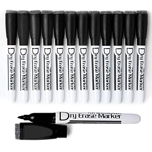 Volcanics Magnetic Dry Erase Markers Fine Tip 1mm Black 12 Pack | Low Odor, Smear-Proof, Vivid Ink thumbnail 1