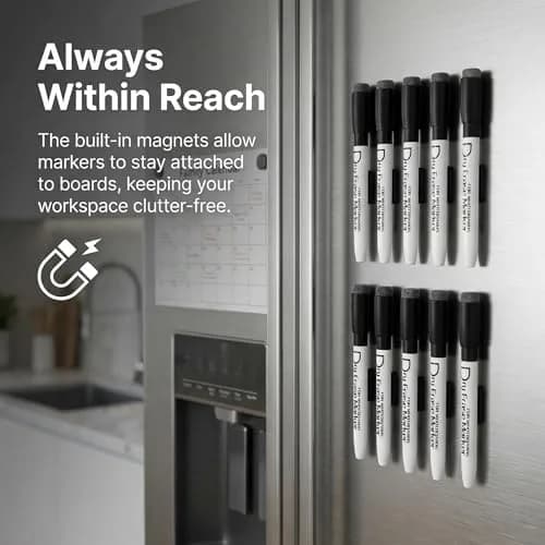 Volcanics Magnetic Dry Erase Markers Fine Tip 1mm Black 12 Pack | Low Odor, Smear-Proof, Vivid Ink thumbnail 4