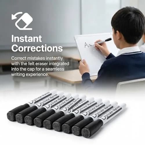 Volcanics Magnetic Dry Erase Markers Fine Tip 1mm Black 12 Pack | Low Odor, Smear-Proof, Vivid Ink thumbnail 5