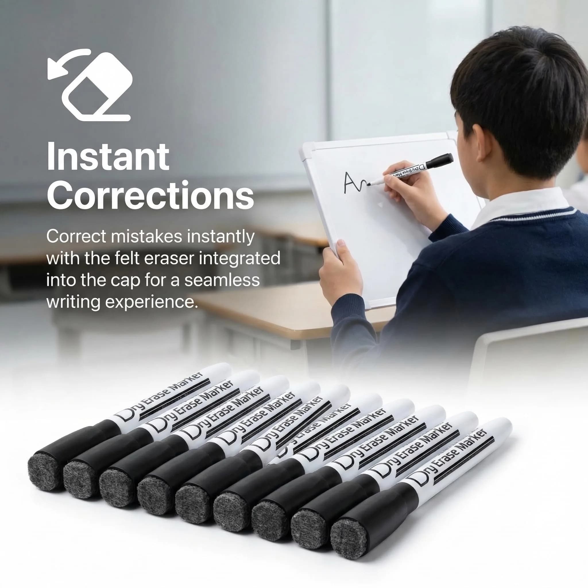Volcanics Magnetic Dry Erase Markers Fine Tip 1mm Black 12 Pack | Low Odor, Smear-Proof, Vivid Ink - view 5