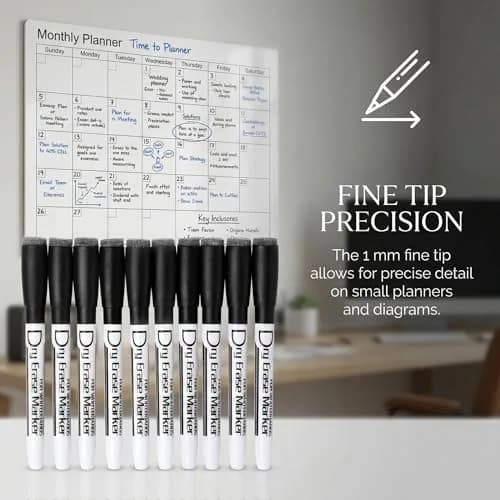 Volcanics Magnetic Dry Erase Markers Fine Tip 1mm Black 12 Pack | Low Odor, Smear-Proof, Vivid Ink thumbnail 2