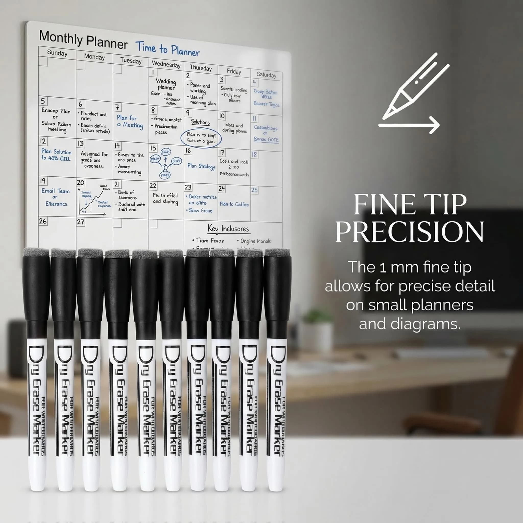 Volcanics Magnetic Dry Erase Markers Fine Tip 1mm Black 12 Pack | Low Odor, Smear-Proof, Vivid Ink - view 2
