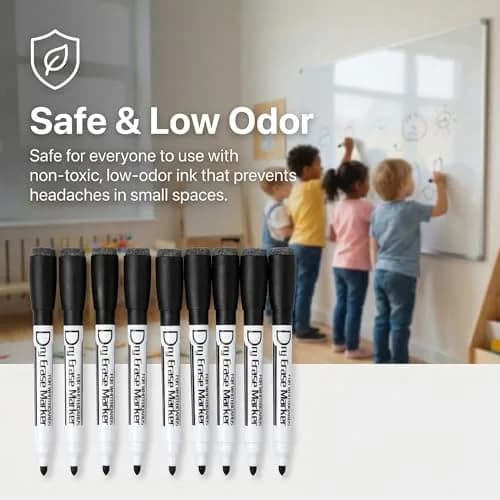 Volcanics Magnetic Dry Erase Markers Fine Tip 1mm Black 12 Pack | Low Odor, Smear-Proof, Vivid Ink thumbnail 3