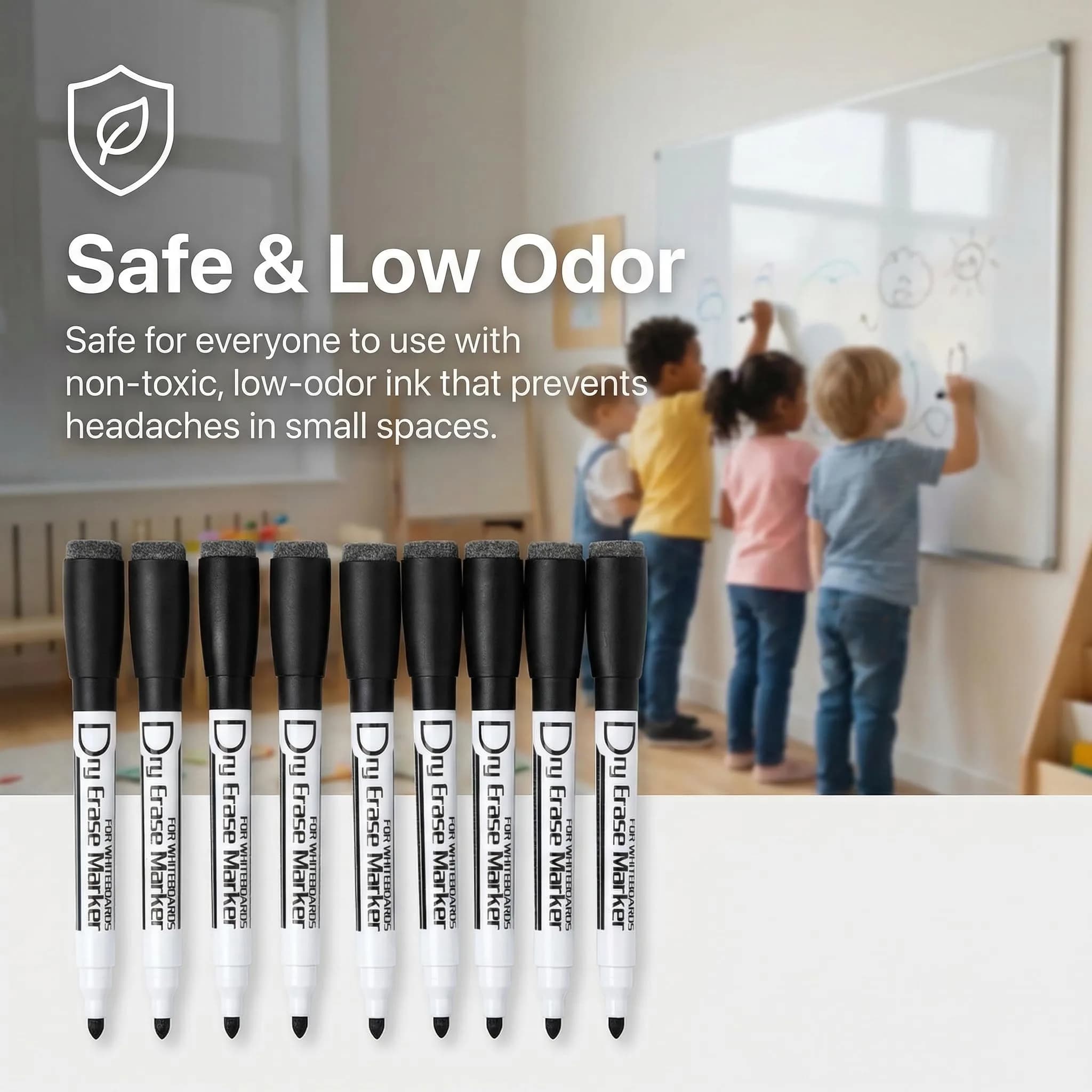 Volcanics Magnetic Dry Erase Markers Fine Tip 1mm Black 12 Pack | Low Odor, Smear-Proof, Vivid Ink - view 3