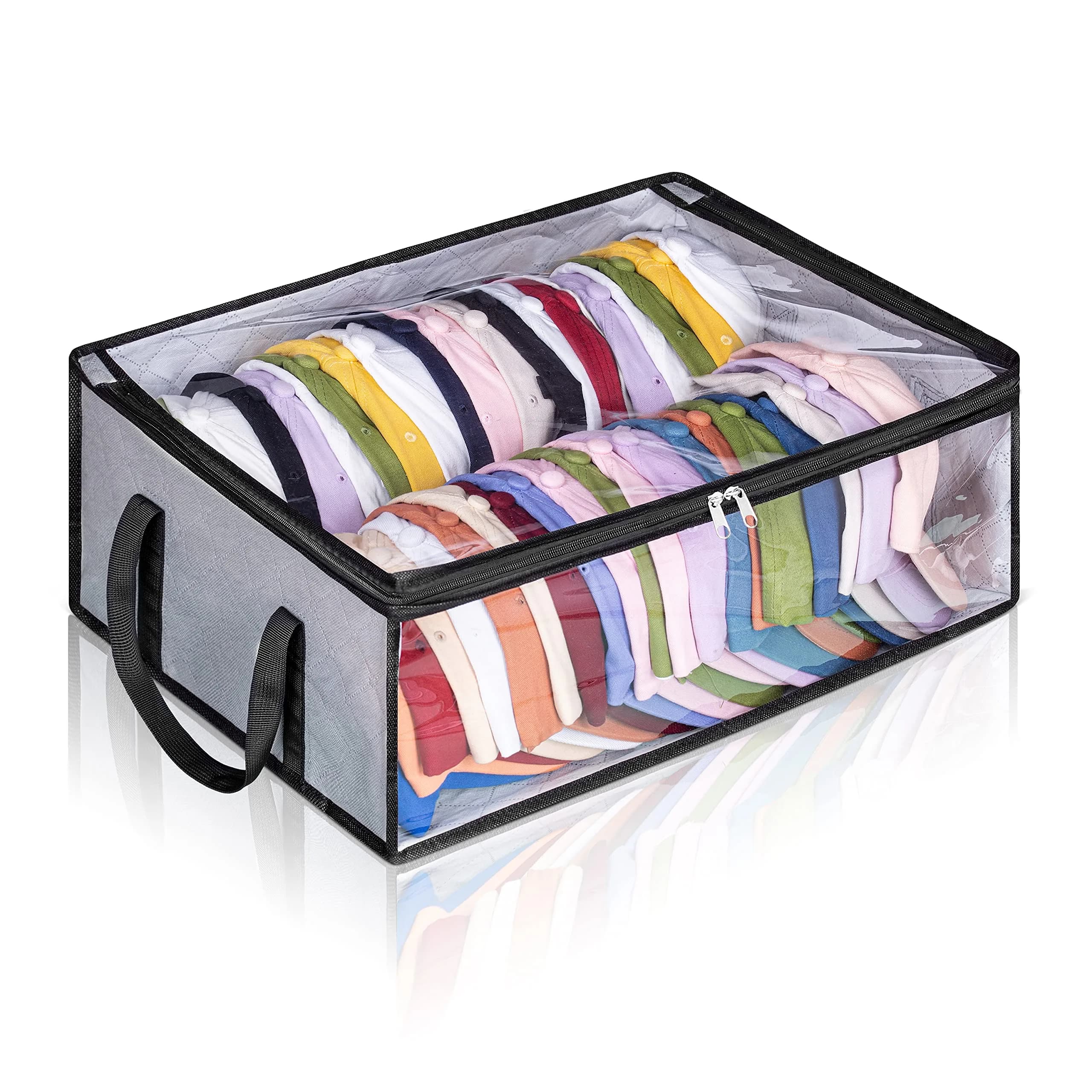 AOODA Hat Storage for Baseball Caps 20"L x 16"W x 6.7"H | Holds up to 40 Caps, Grey — Clear