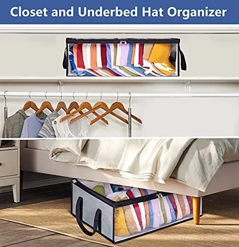 AOODA Hat Storage for Baseball Caps 20"L x 16"W x 6.7"H | Holds up to 40 Caps, Grey thumbnail 6