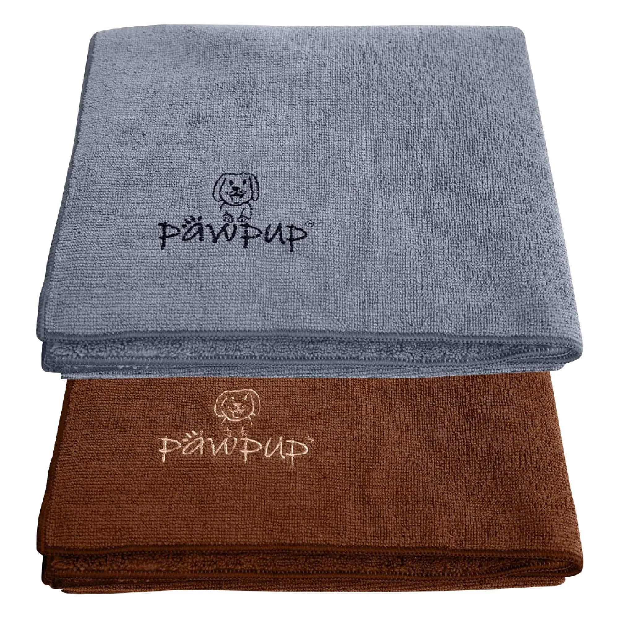 PAWPUP Dog Towels for Drying Dogs 40 x 24 Inches | Super Absorbent Microfiber Pet Grooming Towel — Brown and Grey
