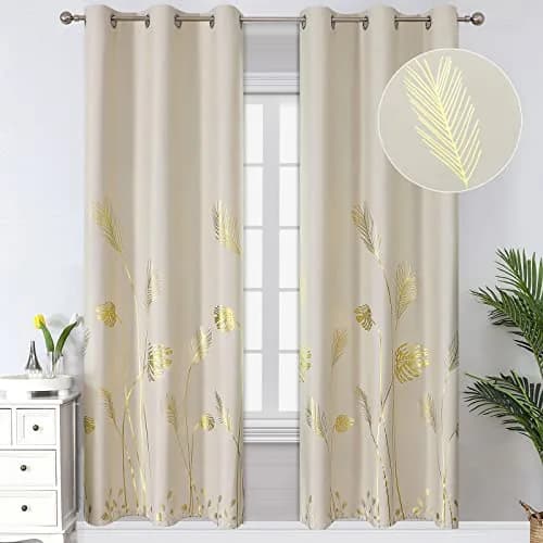 Estelar Textiler Cream Patterned Curtains for Bedroom & Living Room | Blackout, Energy Saving, 42Wx72L thumbnail 1