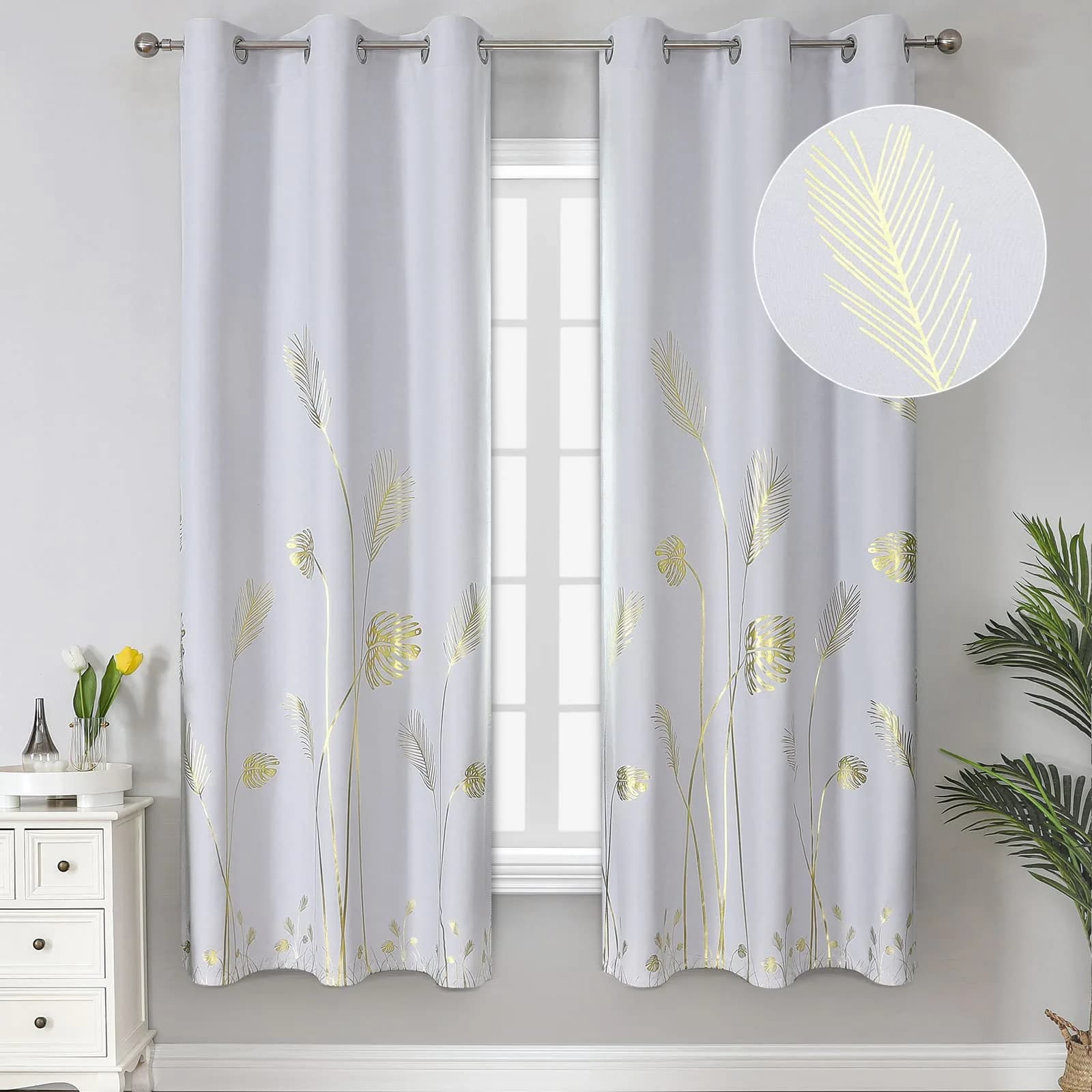 Estelar Textiler Greyish White Patterned Curtains for Living Room 42Wx72L | Blackout, Energy Saving, Grommet
