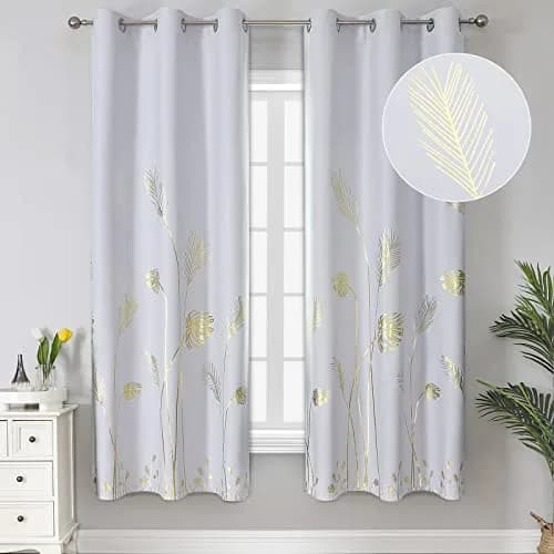 Estelar Textiler Greyish White Patterned Curtains for Living Room 42Wx72L | Blackout, Energy Saving, Grommet thumbnail 1