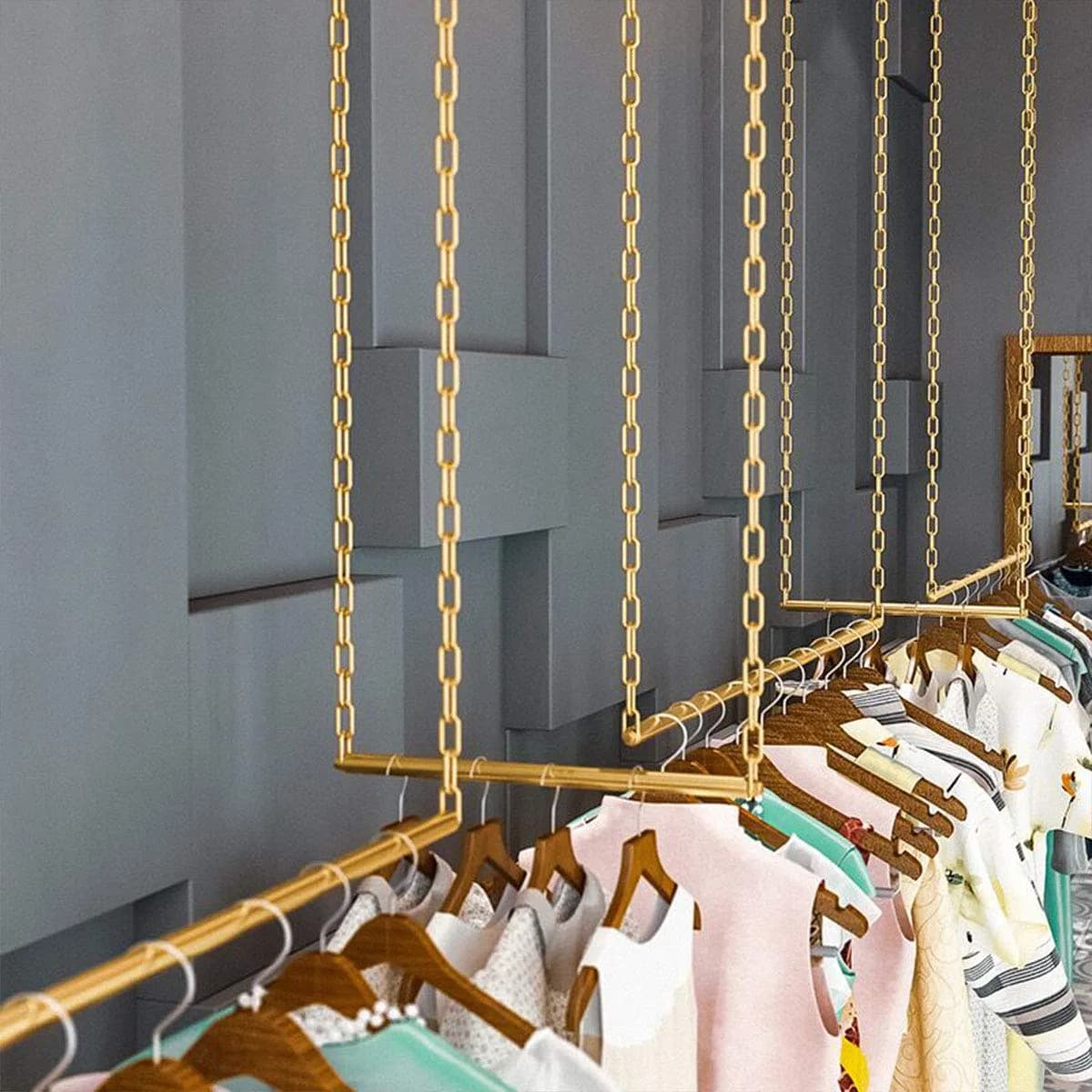 Ethemiable Adjustable Height Clothing Storage Chain Garment Rack 121.9cm (47.2" L) | Gold Metal Boutique Display Shelf - view 7