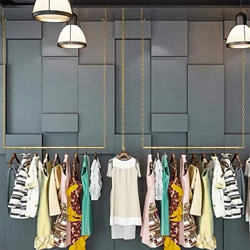Ethemiable Adjustable Height Clothing Storage Chain Garment Rack 121.9cm (47.2" L) | Gold Metal Boutique Display Shelf thumbnail 1