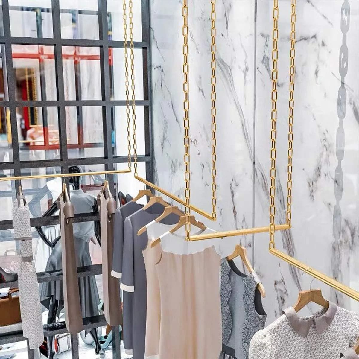 Ethemiable Adjustable Height Clothing Storage Chain Garment Rack 121.9cm (47.2" L) | Gold Metal Boutique Display Shelf - view 8