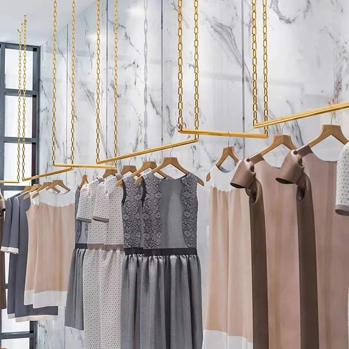 Ethemiable Adjustable Height Clothing Storage Chain Garment Rack 121.9cm (47.2" L) | Gold Metal Boutique Display Shelf - view 9