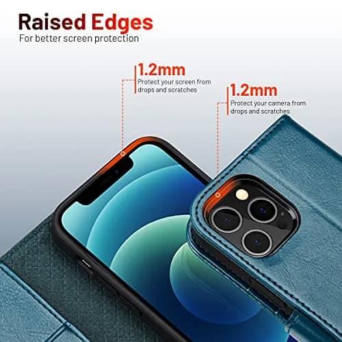 OCASE Wallet Case for iPhone 12/12 Pro | Peacock Blue, RFID Shielding, Kickstand, 6.1" thumbnail 4