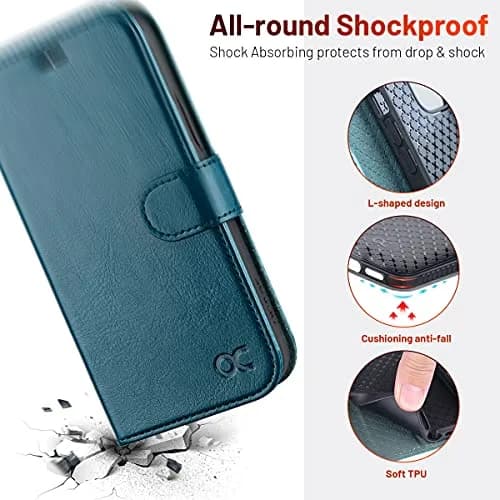 OCASE Wallet Case for iPhone 12/12 Pro | Peacock Blue, RFID Shielding, Kickstand, 6.1" thumbnail 6