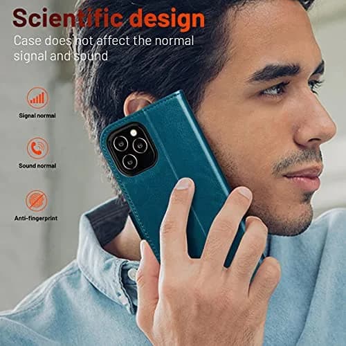 OCASE Wallet Case for iPhone 12/12 Pro | Peacock Blue, RFID Shielding, Kickstand, 6.1" thumbnail 7