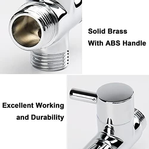 NearMoon Solid Brass G1/2" Shower Arm All Metal Universal 3-Way Diverter Valve for Handheld and Fixed Head, Replacement Component Adapter (Chrome Finish) thumbnail 3