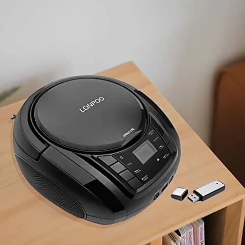 LONPOO Portable CD Player with Bluetooth, USB, AUX, FM Radio, 2.5 lbs (1.13 kg) | Retro Boombox with Stereo Speakers thumbnail 4