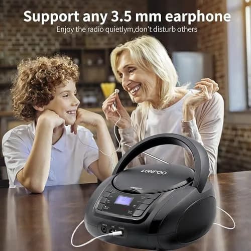 LONPOO Portable CD Player with Bluetooth, USB, AUX, FM Radio, 2.5 lbs (1.13 kg) | Retro Boombox with Stereo Speakers thumbnail 5