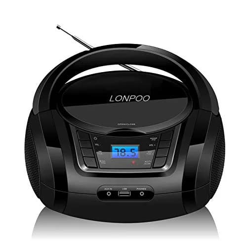 LONPOO Portable CD Player with Bluetooth, USB, AUX, FM Radio, 2.5 lbs (1.13 kg) | Retro Boombox with Stereo Speakers thumbnail 1