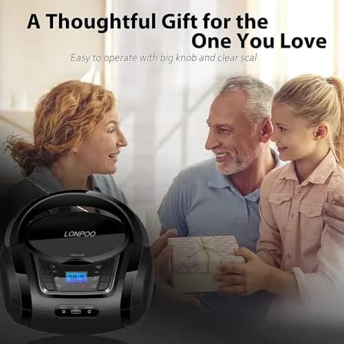 LONPOO Portable CD Player with Bluetooth, USB, AUX, FM Radio, 2.5 lbs (1.13 kg) | Retro Boombox with Stereo Speakers thumbnail 8