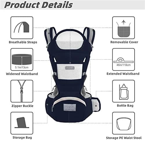 YSSKTC Ergonomic Baby Carrier with Hip Seat for Newborns to Toddlers | 360° All Position, 7-45 lbs thumbnail 2