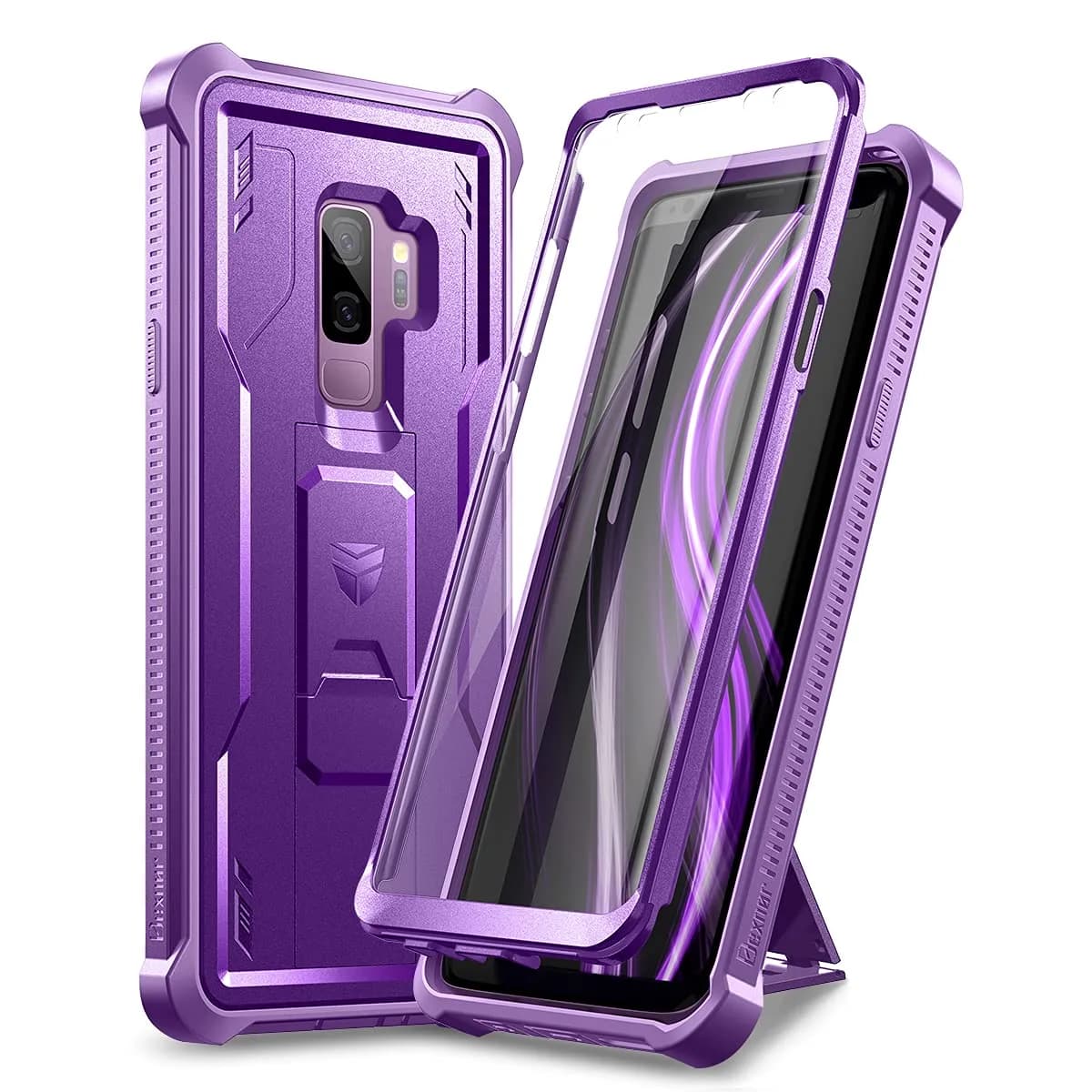 Dexnor Galaxy S9+ Plus Case with Screen Protector & Kickstand | Heavy Duty Military Grade Shockproof Cover in Purple