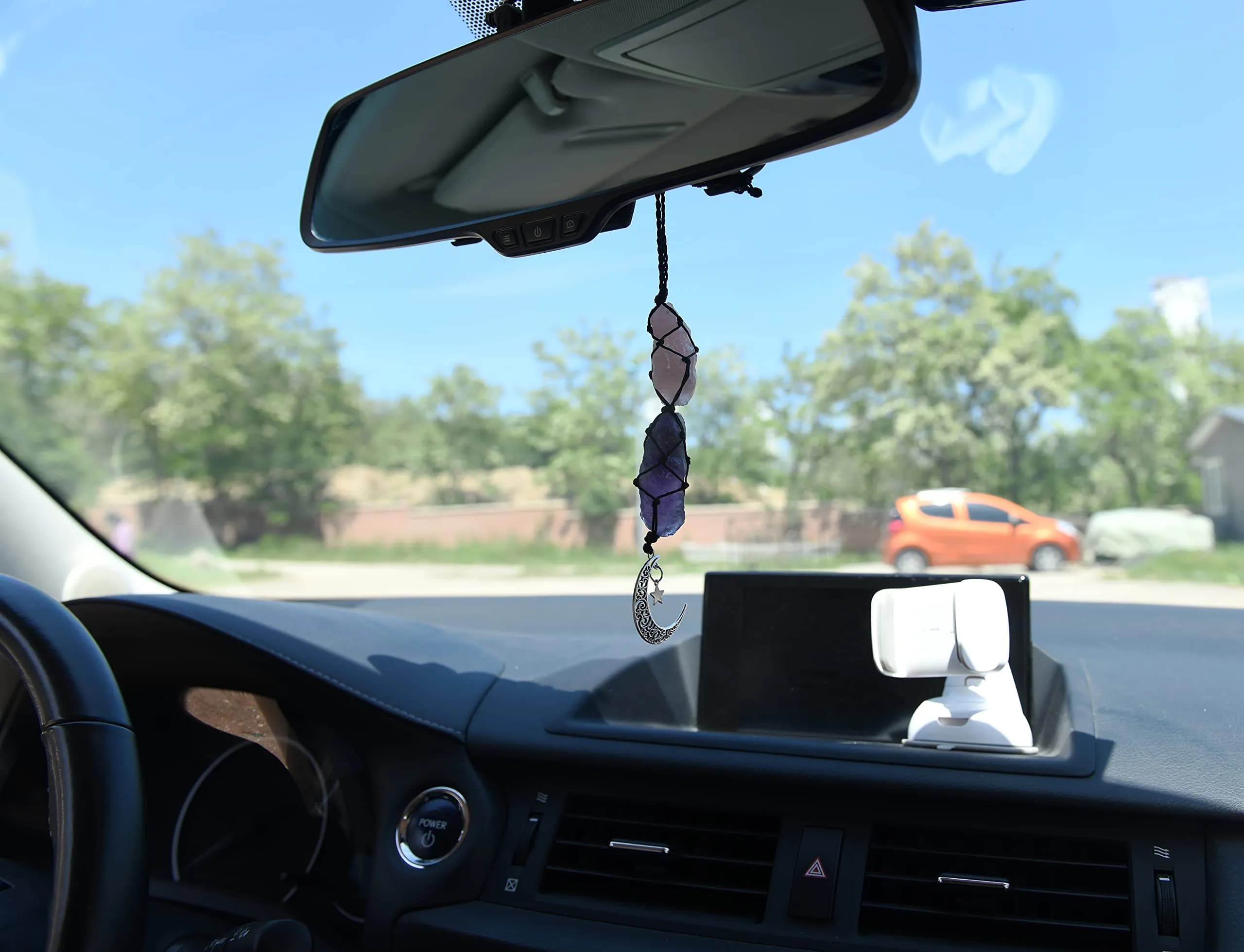BOHO GARDEN Car Charm for Rear View Mirror - Rose Quartz & Amethyst | Handmade Crystals for Positive Energy thumbnail 4