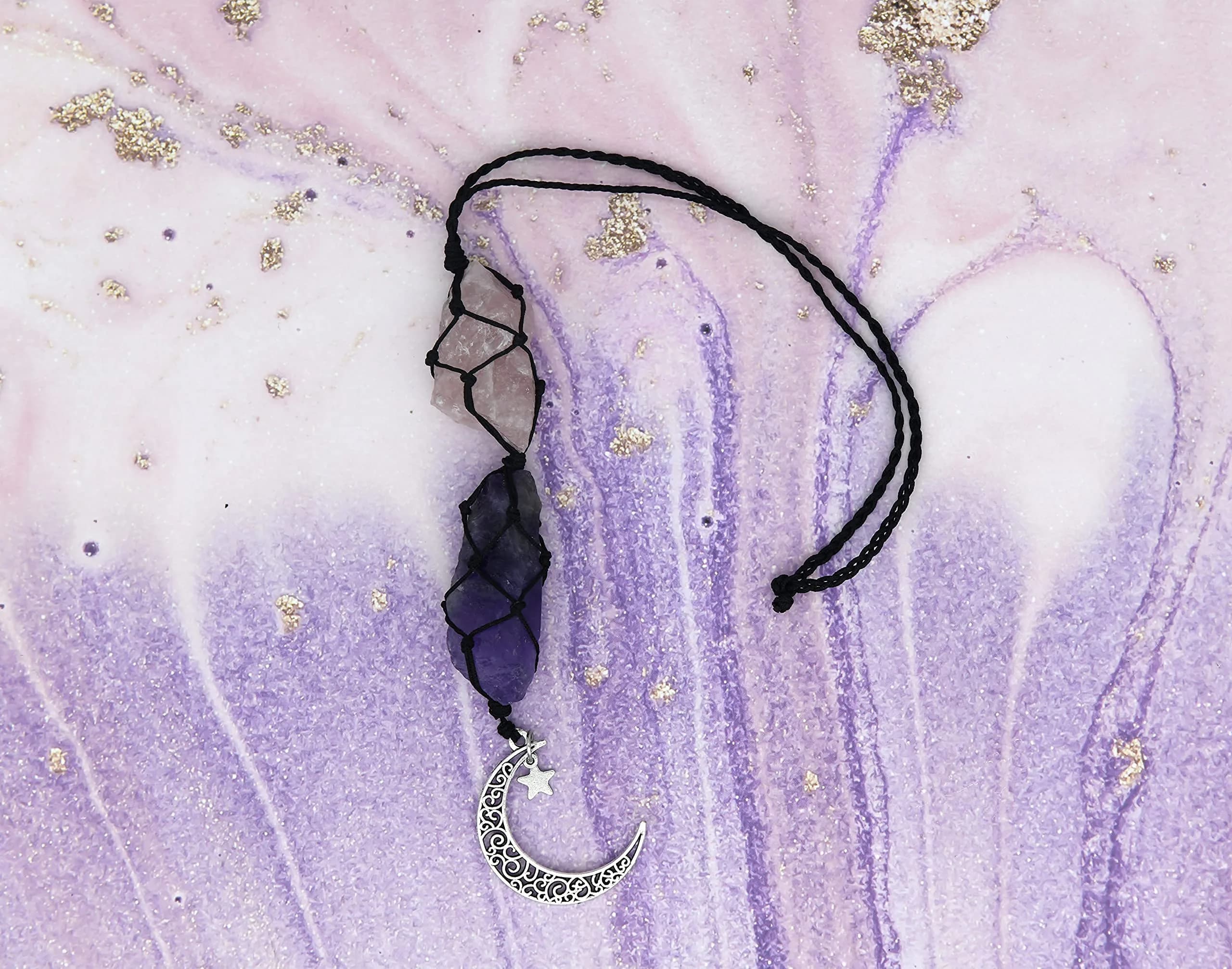 BOHO GARDEN Car Charm for Rear View Mirror - Rose Quartz & Amethyst | Handmade Crystals for Positive Energy thumbnail 5