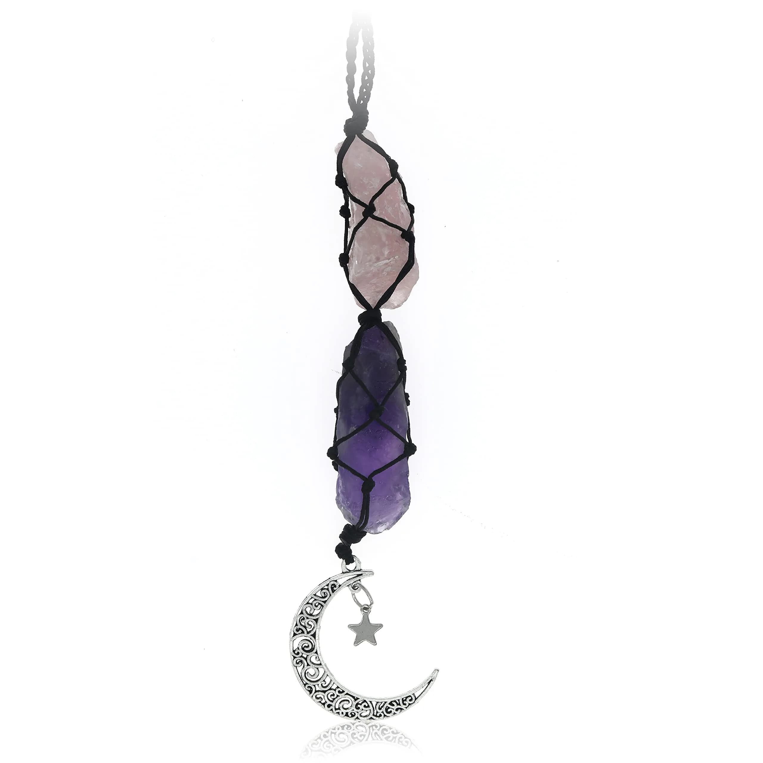 BOHO GARDEN Car Charm for Rear View Mirror - Rose Quartz & Amethyst | Handmade Crystals for Positive Energy thumbnail 1