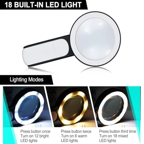 Arsir Magnifying Glass with Light for Reading | 3 Light Modes, 18 LEDs, Large 3.15 inch Lens, Seniors & Low Vision Support thumbnail 5