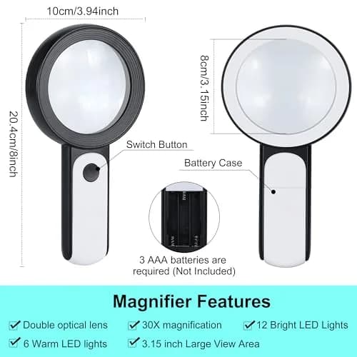 Arsir Magnifying Glass with Light for Reading | 3 Light Modes, 18 LEDs, Large 3.15 inch Lens, Seniors & Low Vision Support thumbnail 6