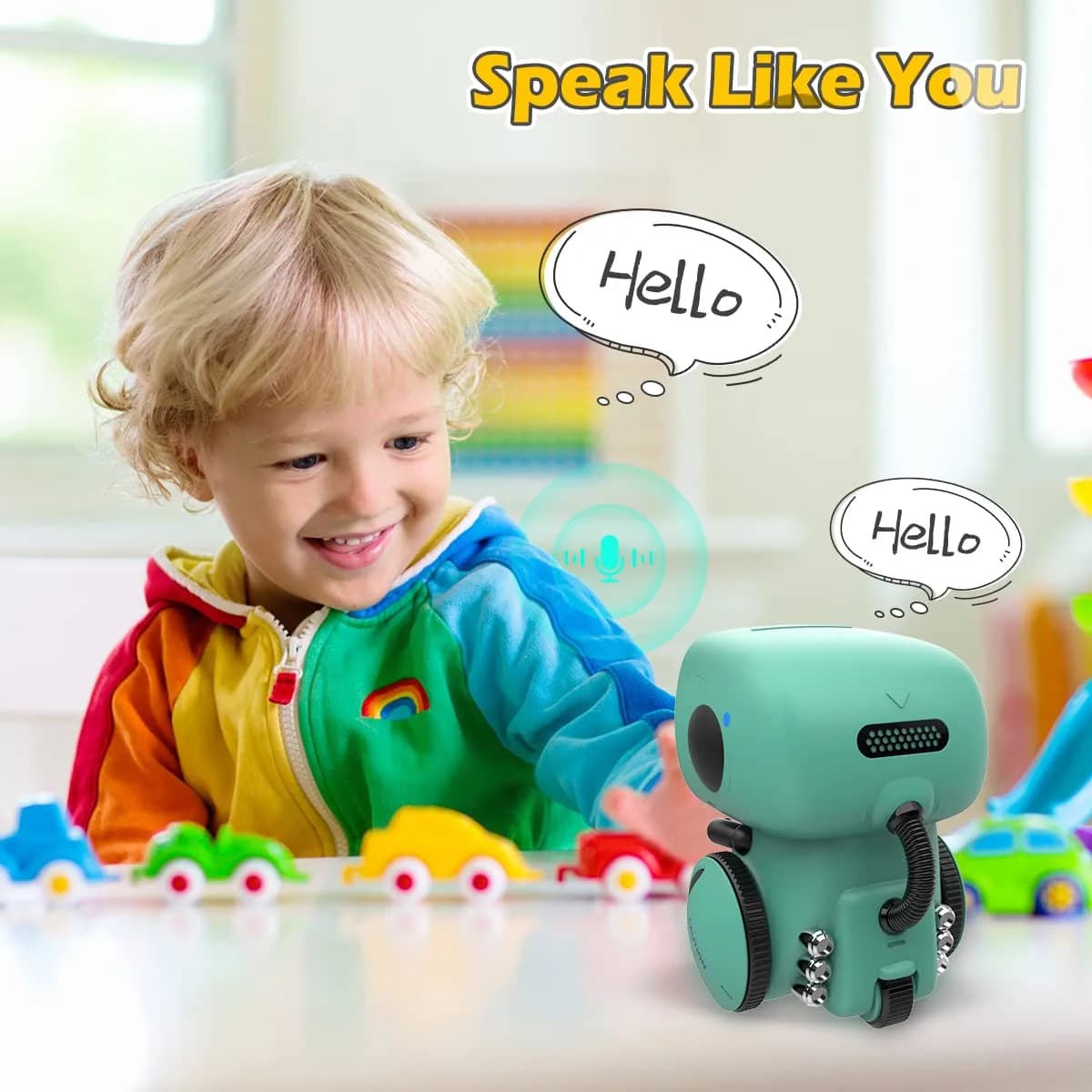KaeKid Interactive Smart Robot Toy for Kids | Voice Control, Touch Sensor, Singing, Dancing, Repeating, Recording | Green, 13cm (5.1 Inch) - view 6