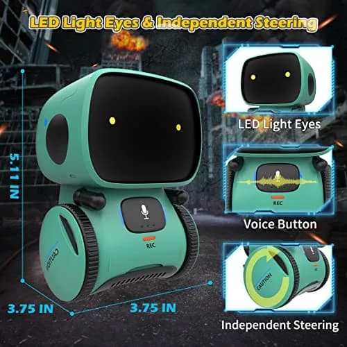 KaeKid Interactive Smart Robot Toy for Kids | Voice Control, Touch Sensor, Singing, Dancing, Repeating, Recording | Green, 13cm (5.1 Inch) thumbnail 2