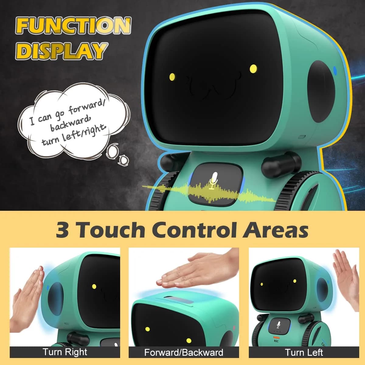 KaeKid Interactive Smart Robot Toy for Kids | Voice Control, Touch Sensor, Singing, Dancing, Repeating, Recording | Green, 13cm (5.1 Inch) - view 4