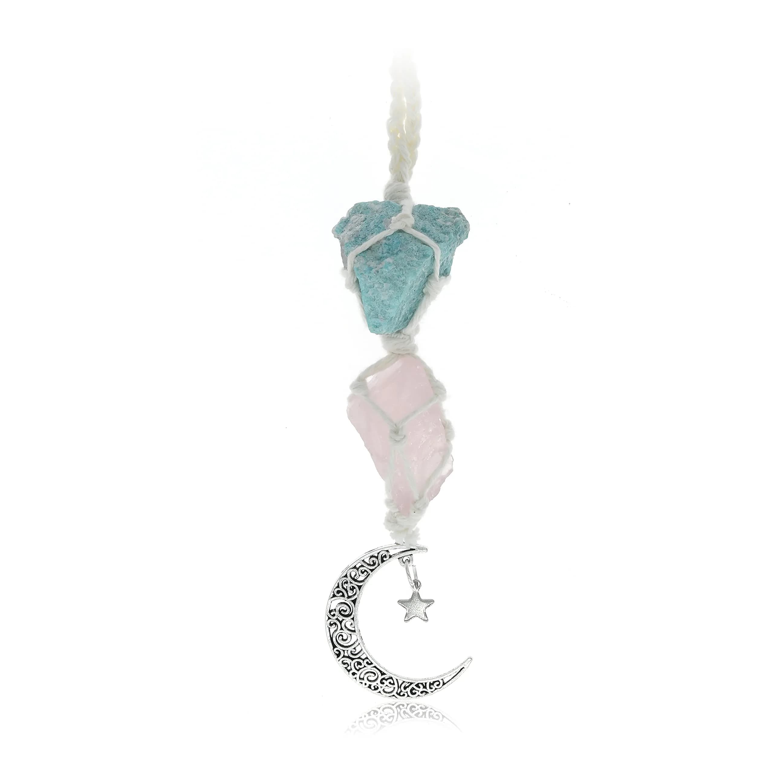 BOHO GARDEN Car Charm for Rear View Mirror - Black Tourmaline & Amethyst | Handmade Natural Crystals for Positive Energy — Amazonite-rose Quartz