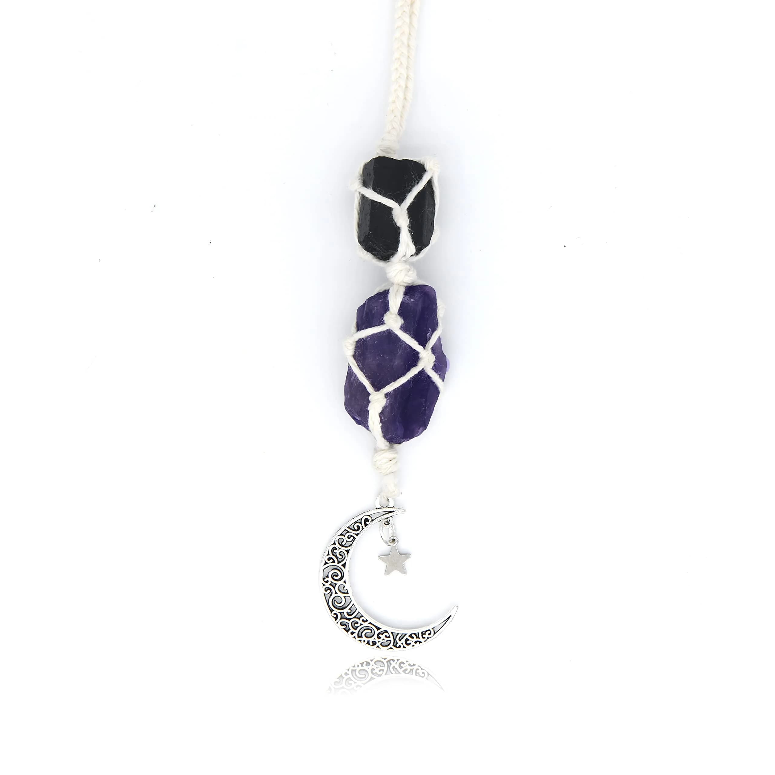 BOHO GARDEN Car Charm for Rear View Mirror - Black Tourmaline & Amethyst | Handmade Natural Crystals for Positive Energy — Tourmaline-amethyst