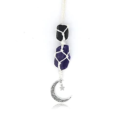 BOHO GARDEN Car Charm for Rear View Mirror - Black Tourmaline & Amethyst | Handmade Natural Crystals for Positive Energy thumbnail 1