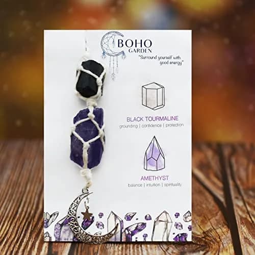 BOHO GARDEN Car Charm for Rear View Mirror - Black Tourmaline & Amethyst | Handmade Natural Crystals for Positive Energy thumbnail 2