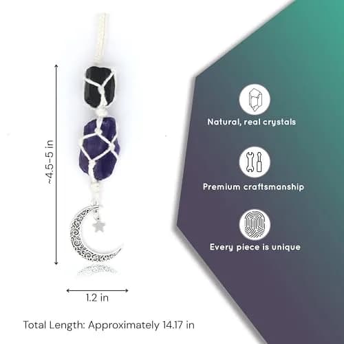 BOHO GARDEN Car Charm for Rear View Mirror - Black Tourmaline & Amethyst | Handmade Natural Crystals for Positive Energy thumbnail 3