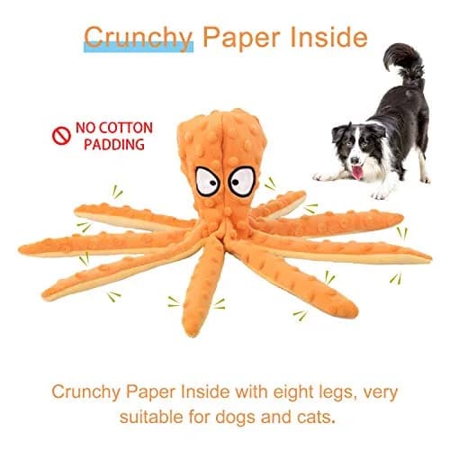 WishLotus Octopus Dog Chew Toy, No Stuffing Plush Dog Squeaky Toy with Crinkle Paper in Legs, Corduroy Interactive Dogs Play Teething Toys for Small, Medium Dogs (Orange) thumbnail 5