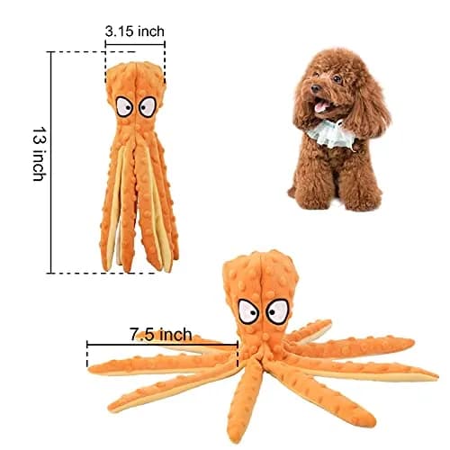 WishLotus Octopus Dog Chew Toy, No Stuffing Plush Dog Squeaky Toy with Crinkle Paper in Legs, Corduroy Interactive Dogs Play Teething Toys for Small, Medium Dogs (Orange) thumbnail 2