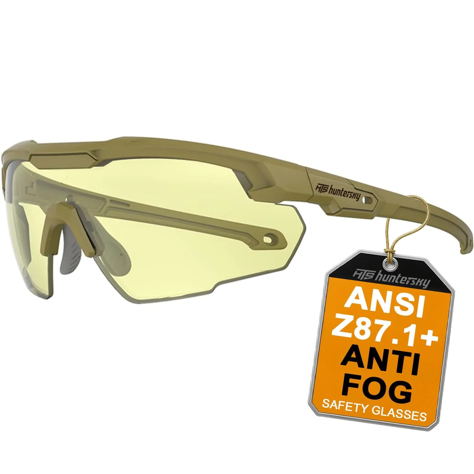 HTS HUNTERSKY S57 Yellow Lens Ballistic Safety Glasses ANSI Z87+ Impact-Resistant Impact Nylon (Medium) | UV400 Anti-Fog