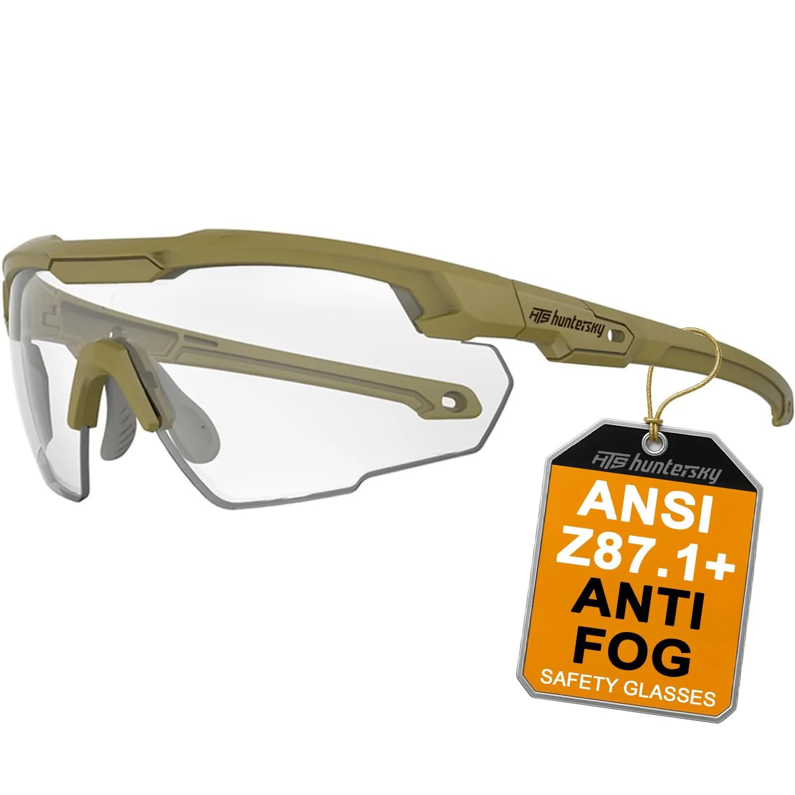 HTS HUNTERSKY S57 Clear Lens Ballistic Safety Glasses | Impact-Resistant, UV400, Anti-Fog for Shooting & Outdoor — S57green Af Clear Lens