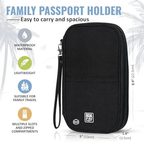 BOACAY Travel Document Organizer with RFID, Waterproof Family Passport Holder, Wallet for Women & Men, 5x1.4x8.9" thumbnail 3