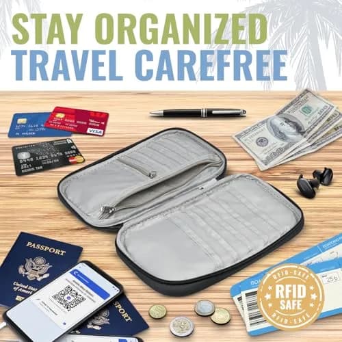 BOACAY Travel Document Organizer with RFID, Waterproof Family Passport Holder, Wallet for Women & Men, 5x1.4x8.9" thumbnail 4