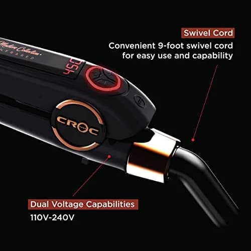 CROC Masters Infrared Hair Straightener Flat Iron 1.5 Inch | Salon-Grade Titanium Ceramic Plates, Infrared Power, Dual Voltage thumbnail 8