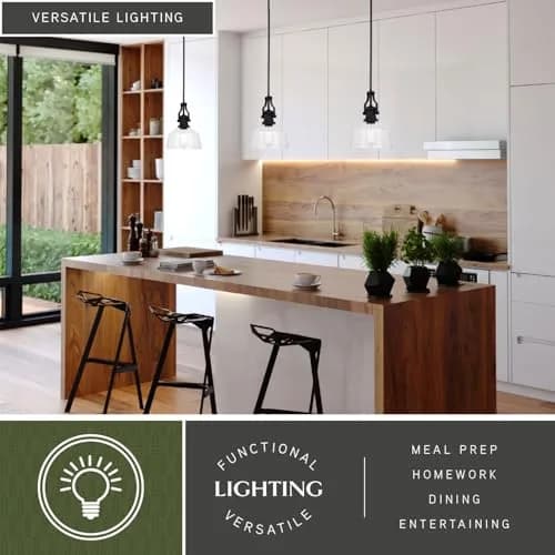 VAXCEL Beloit Mini Pendant for Kitchen Island, Farmhouse Style, Matte Black Finish, Clear Glass | Dimmable Ceiling Light thumbnail 4