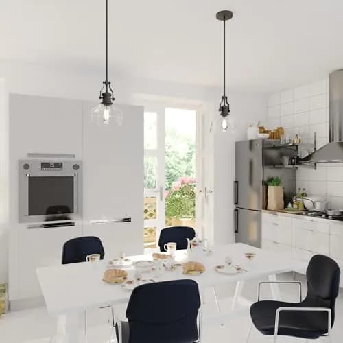 VAXCEL Beloit Mini Pendant for Kitchen Island, Farmhouse Style, Matte Black Finish, Clear Glass | Dimmable Ceiling Light thumbnail 8